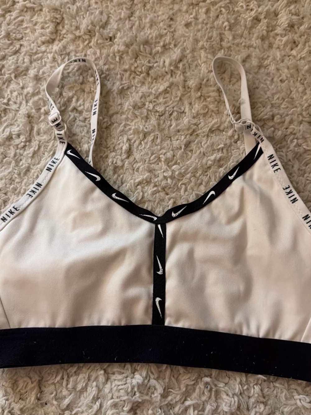 Nike White Sports Bralette with Black Trim and Logo Tape